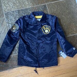 Mens Navy Brewers Baseball Jacket